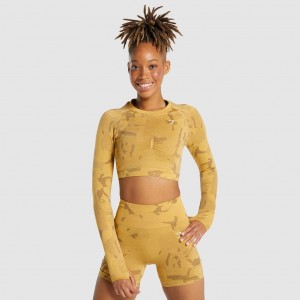μπλουζακια Gymshark Adapt Camo Seamless Long Sleeve Crop Savanna | 547BRFOAY