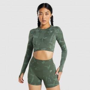 μπλουζακια Gymshark Adapt Camo Seamless Long Sleeve Crop Savanna | 513EOAMUZ