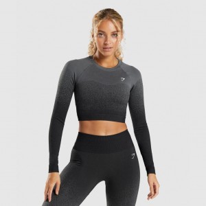 μπλουζακια Gymshark Adapt Ombre Seamless Long Sleeve Crop μαυρα γκρι | 698VKRPAS