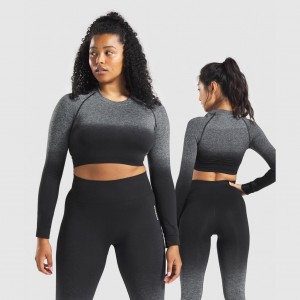 μπλουζακια Gymshark Adapt Ombre Seamless Long Sleeve Crop μαυρα μαυρα | 759IBDMHQ