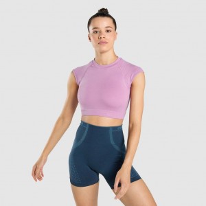 μπλουζακια Gymshark Apex Seamless Crop μωβ ανοιχτο μωβ | 374JZTFMR