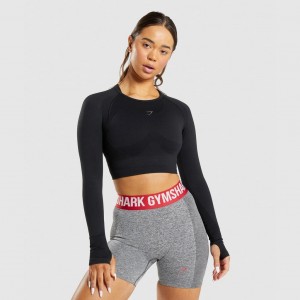 μπλουζακια Gymshark Flex Sports Long Sleeve Crop μαυρα | 581THOGIK