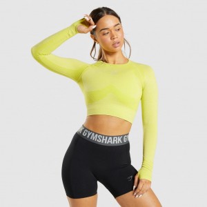 μπλουζακια Gymshark Flex Sports Long Sleeve Crop κίτρινα | 258SFTEGN