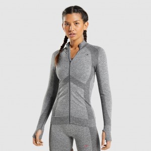 Μπουφαν Gymshark Flex Zip Through Charcoal Marl | 759ZEUDIC