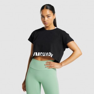 μπλουζακια Gymshark Fraction Crop μαυρα | 097HAUGZQ