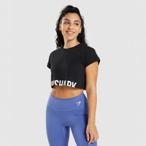 μπλουζακια Gymshark Fraction Crop μαυρα | 132HFCMSZ