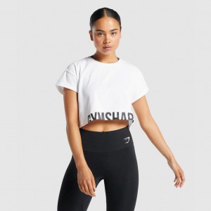 μπλουζακια Gymshark Fraction Crop ασπρα | 208YTKPRJ
