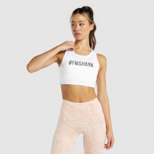 μπλουζακια Gymshark GS Power Crop ασπρα | 256HZFCPT