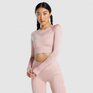 μπλουζακια Gymshark Glow Long Sleeve Seamless ανοιχτο ροζ | 154RHBWXM