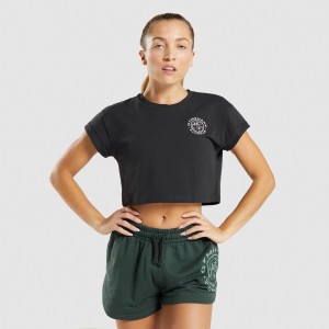 μπλουζακια Gymshark Legacy σταμπεσ Crop μαυρα | 921OXVDJS
