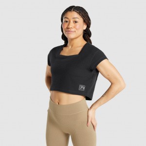 μπλουζακια Gymshark Pause Crop μαυρα | 614ZCJEHG