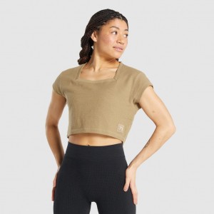 μπλουζακια Gymshark Pause Crop ανοιχτο καφε | 207MKBYIN
