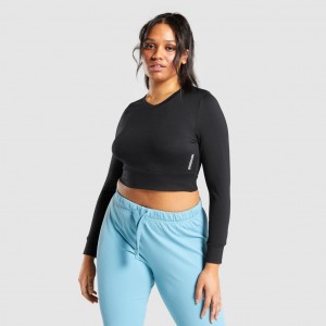 μπλουζακια Gymshark Pause Open Back Long Sleeve Crop μαυρα | 314XPMIBG