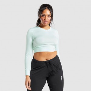 μπλουζακια Gymshark Pause Open Back Long Sleeve Crop ανοιχτο πρασινο | 492DKAQNM