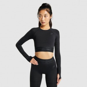 μπλουζακια Gymshark Vision Long Sleeve Crop μαυρα | 598RDBLZG