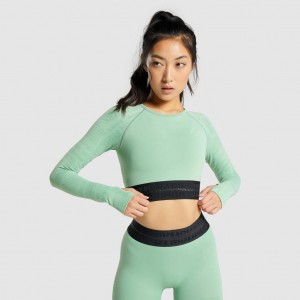 μπλουζακια Gymshark Vision Long Sleeve Crop πρασινο | 935IWYODZ