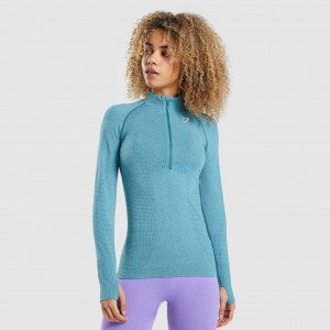 Φουτερ Gymshark Vital Seamless 2.0 1/2 Zip Tahoe Teal Marl | 412KMHJDT