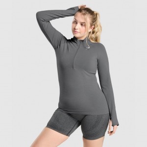 Φουτερ Gymshark Vital Seamless 2.0 1/2 Zip γκρι | 287CAXDMK