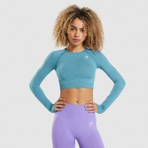μπλουζακια Gymshark Vital Seamless 2.0 Long Sleeve Crop Tahoe Teal Marl | 725GJVKDH