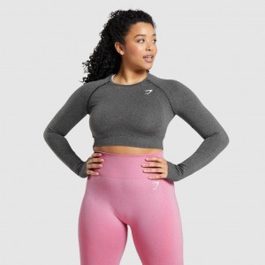 μπλουζακια Gymshark Vital Seamless 2.0 Long Sleeve Crop Charcoal Marl | 684RBWGZT