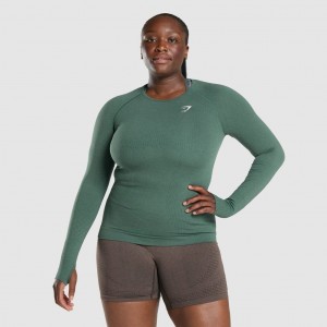 μπλουζακια Gymshark Vital Seamless 2.0 Long Sleeve σκούρο πρασινο | 285MHLDOK