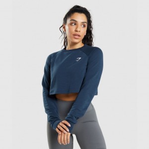 Πουλόβερ Gymshark Αθλητικά Cropped σκουρο μπλε | 578ADRHWU