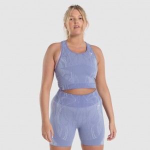 αμανικα μπλουζακια Gymshark Mercury Seamless Crop μπλε | 065FZTBHA
