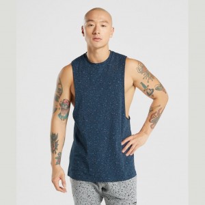αμανικα μπλουζακια Gymshark Micro Print Drop Arm σκουρο μπλε | 690ADLHVI