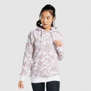Φουτερ με Κουκουλα Gymshark Camo σταμπεσ Oversized ασπρα μωβ | 546GRICYA