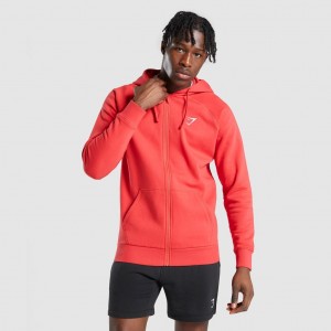 Φουτερ με Κουκουλα Gymshark Crest Zip Up κοκκινα | 803UIGXTJ