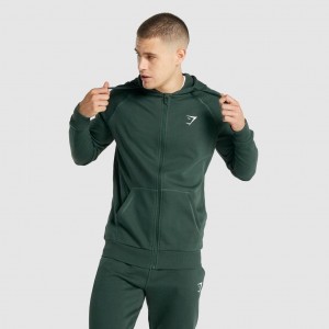Φουτερ με Κουκουλα Gymshark Crest Zip Up σκούρο πρασινο | 273VCURTH