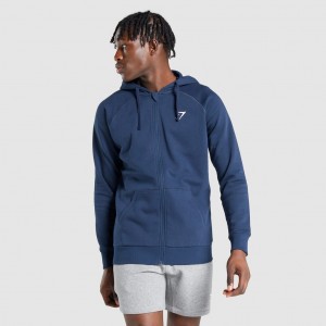 Φουτερ με Κουκουλα Gymshark Crest Zip Up σκουρο μπλε | 472LMDKWR