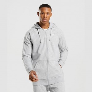 Φουτερ με Κουκουλα Gymshark Crest Zip Up ανοιχτο γκρι | 749ICSFNA