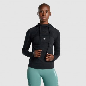 Φουτερ με Κουκουλα Gymshark Energy Seamless μαυρα | 793LUMWZK
