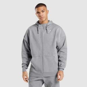 Φουτερ με Κουκουλα Gymshark Essential Oversized Zip Up Charcoal Marl | 047EXRGTN