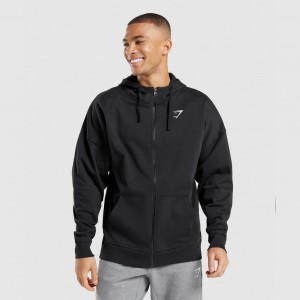 Φουτερ με Κουκουλα Gymshark Essential Oversized Zip Up μαυρα | 632IVWGSP
