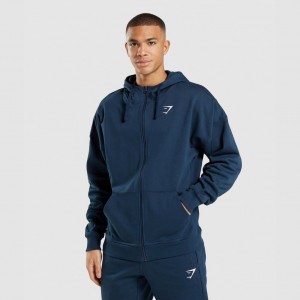 Φουτερ με Κουκουλα Gymshark Essential Oversized Zip Up σκουρο μπλε | 125IPZMGO