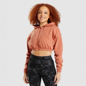Φουτερ με Κουκουλα Gymshark KK Fit Zip-Up Cropped πορτοκαλι | 084OQGZJF