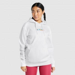 Φουτερ με Κουκουλα Gymshark Sundae σταμπεσ Oversized ασπρα | 843EWZVUQ