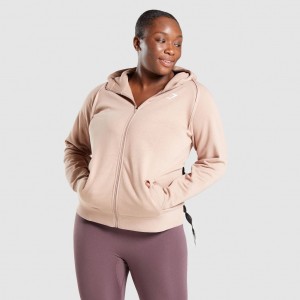 Φουτερ με Κουκουλα Gymshark Αθλητικά Zip Up Taupe | 650FUZHPN