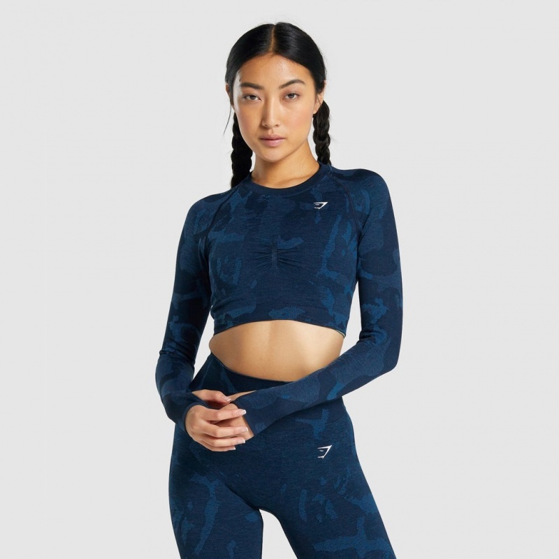 μπλουζακια Gymshark Adapt Camo Seamless Long Sleeve Crop Savanna | 845QBEHGP