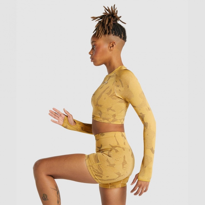 μπλουζακια Gymshark Adapt Camo Seamless Long Sleeve Crop Savanna | 547BRFOAY