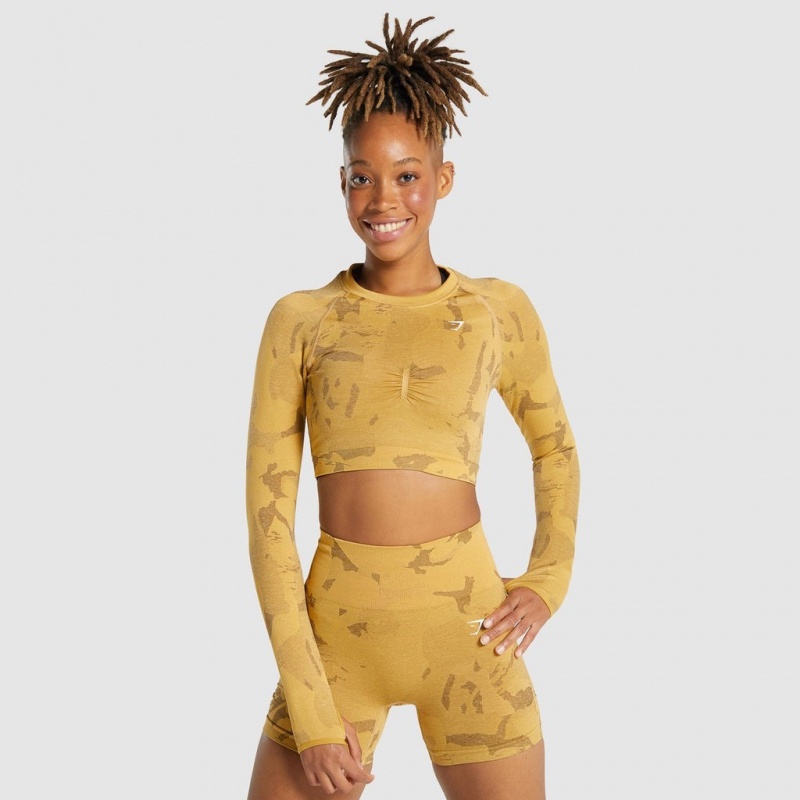 μπλουζακια Gymshark Adapt Camo Seamless Long Sleeve Crop Savanna | 547BRFOAY