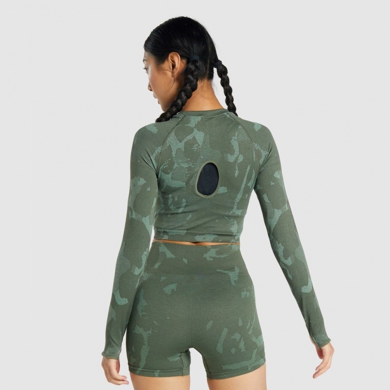 μπλουζακια Gymshark Adapt Camo Seamless Long Sleeve Crop Savanna | 513EOAMUZ