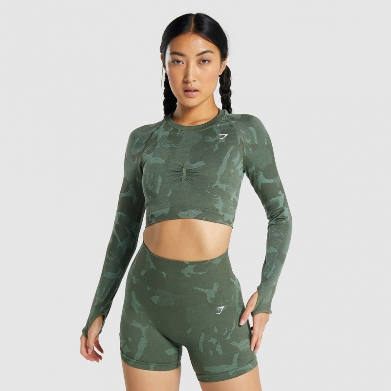 μπλουζακια Gymshark Adapt Camo Seamless Long Sleeve Crop Savanna | 513EOAMUZ