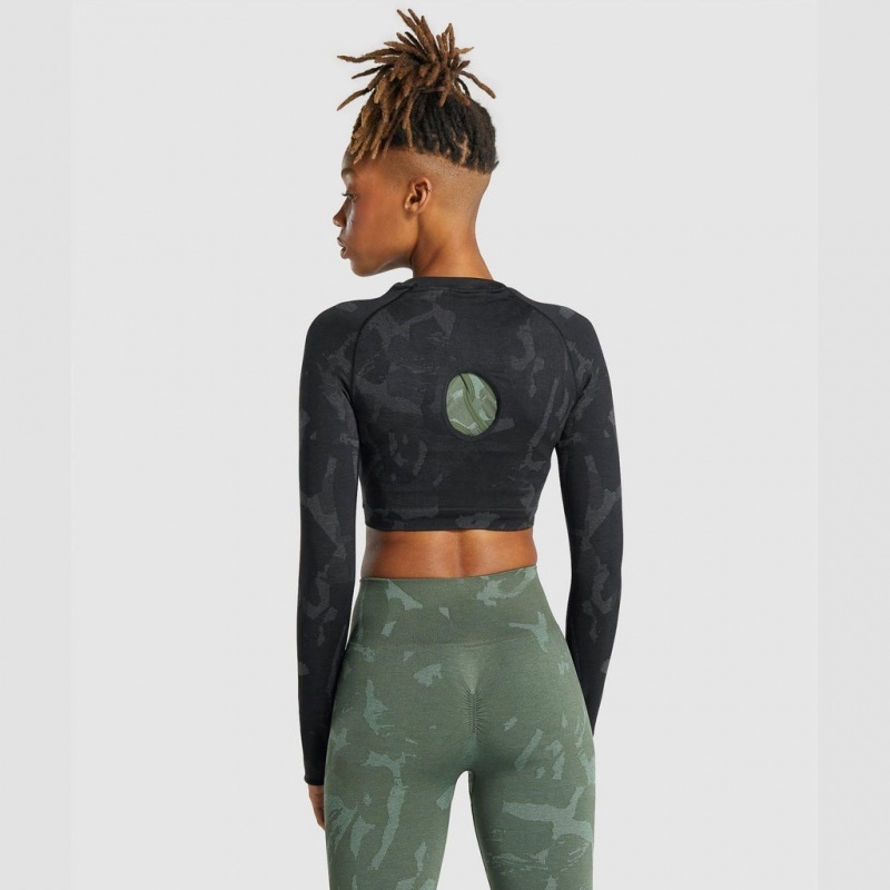 μπλουζακια Gymshark Adapt Camo Seamless Long Sleeve Crop Savanna | 731RGHXYK