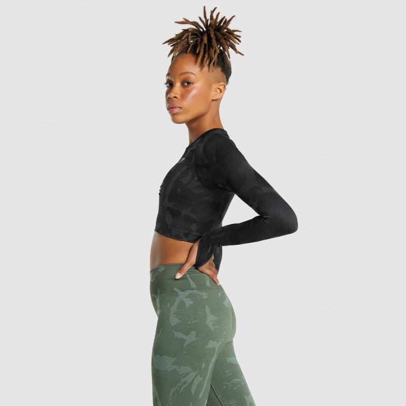 μπλουζακια Gymshark Adapt Camo Seamless Long Sleeve Crop Savanna | 731RGHXYK