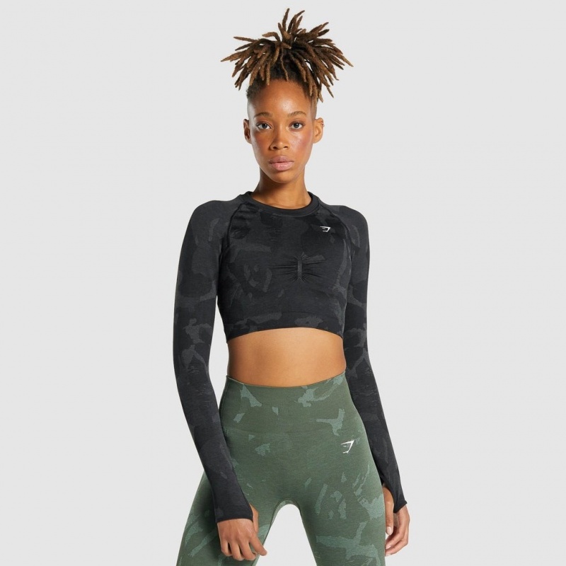 μπλουζακια Gymshark Adapt Camo Seamless Long Sleeve Crop Savanna | 731RGHXYK