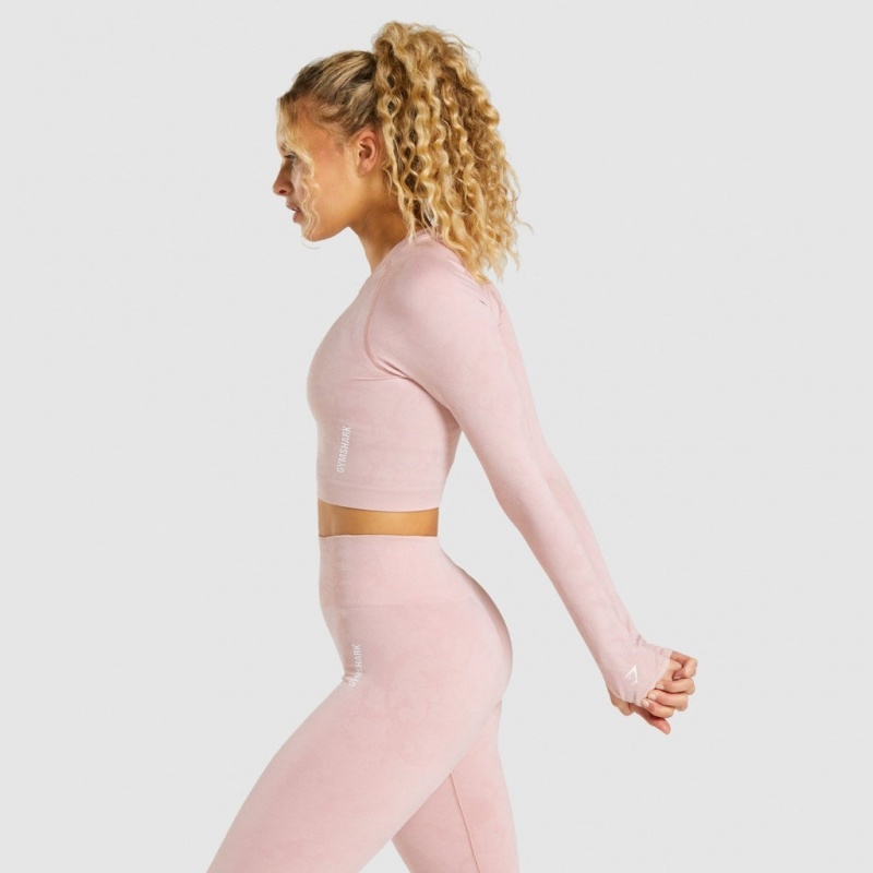 μπλουζακια Gymshark Adapt Camo Seamless Long Sleeve Crop ανοιχτο ροζ | 427KNHBIG