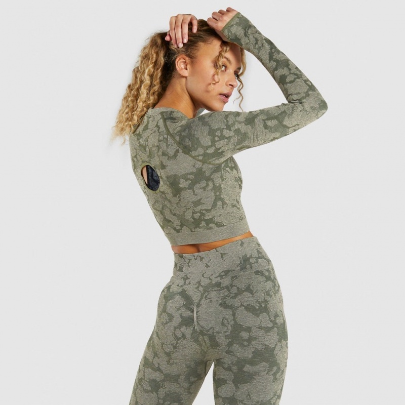 μπλουζακια Gymshark Adapt Camo Seamless Long Sleeve Crop πρασινο | 825IKSRTM